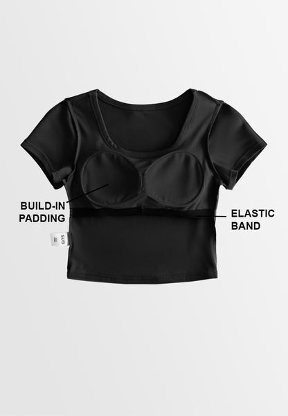 Women Square Neck Integrated Bra Top - Black - 610377