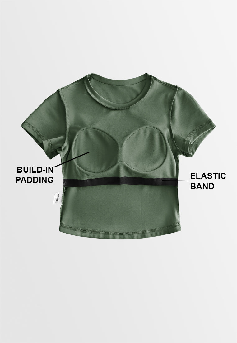 Women Round Neck Integrated Bra Top - Green - 610373