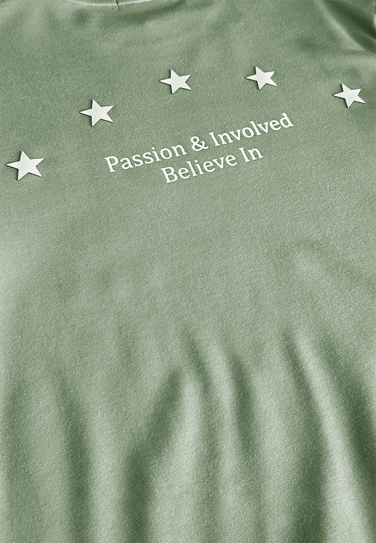 Men Oversized T-Shirt Short Sleeve - Army Green - 510162