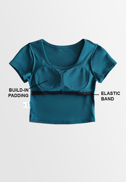 Women Square Neck Integrated Bra Top - Blue - 610378