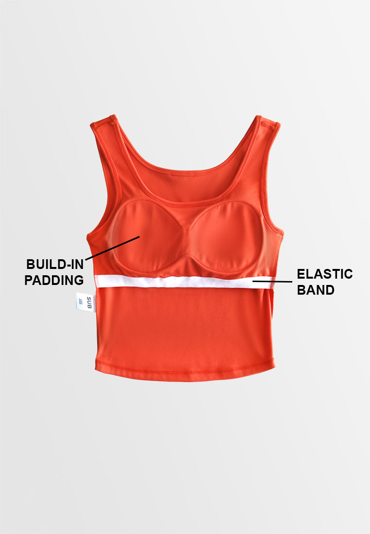 Women Sleeveless Integrated Bra Top - Orange - 610376