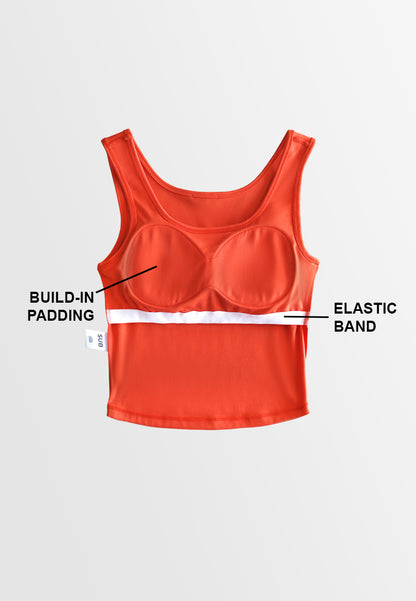 Women Sleeveless Integrated Bra Top - Orange - 610376