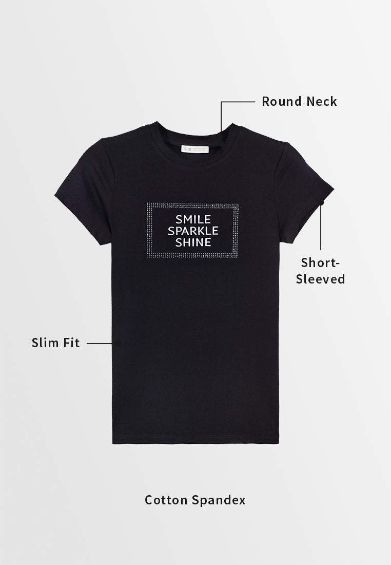 Women Short-Sleeve Graphic Tee - Black - 310226