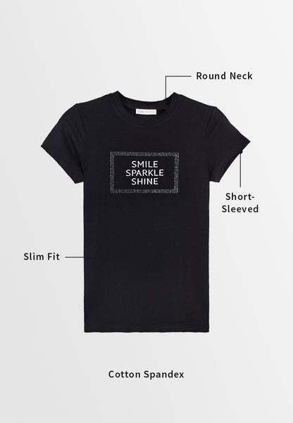 Women Short-Sleeve Graphic Tee - Black - 310226