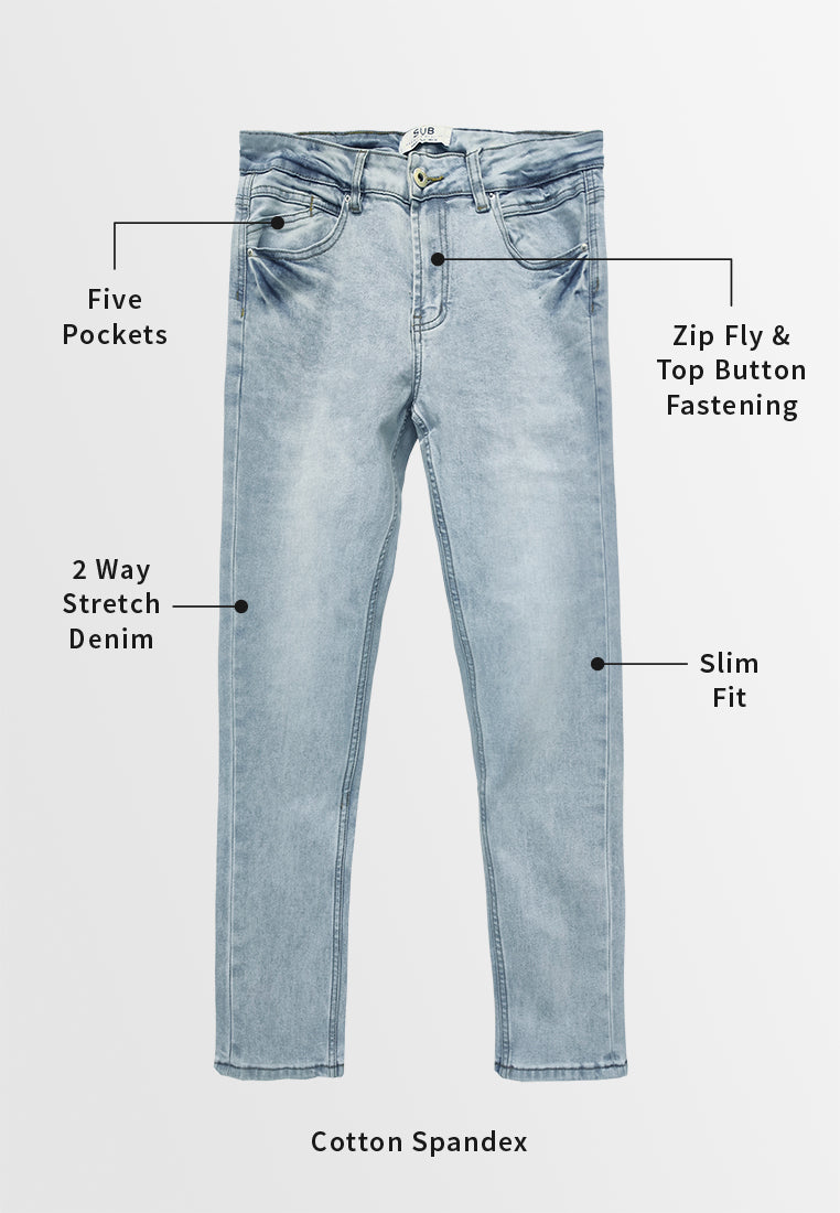 Men Slim Fit Long Jeans - Light Blue - M3M988