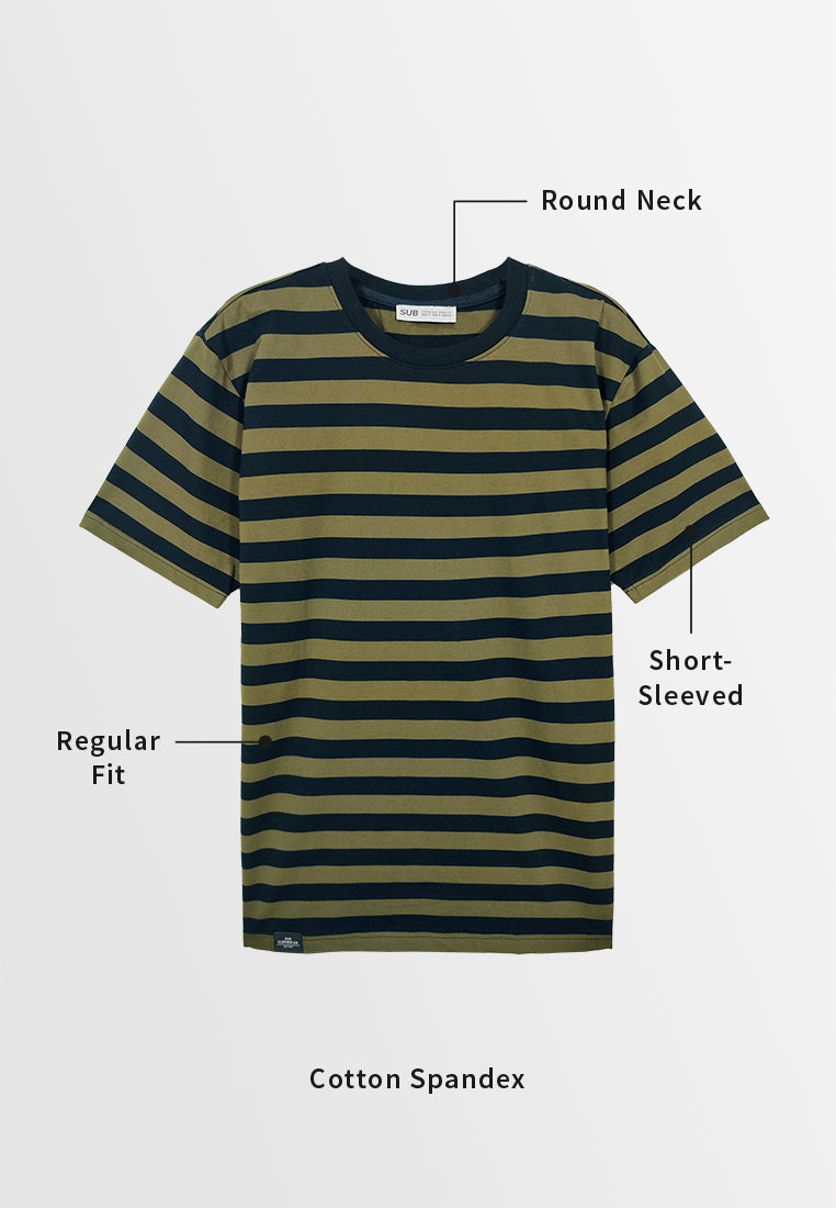 Men Short-Sleeve Striped Graphic Tee - Khaki - M3M835