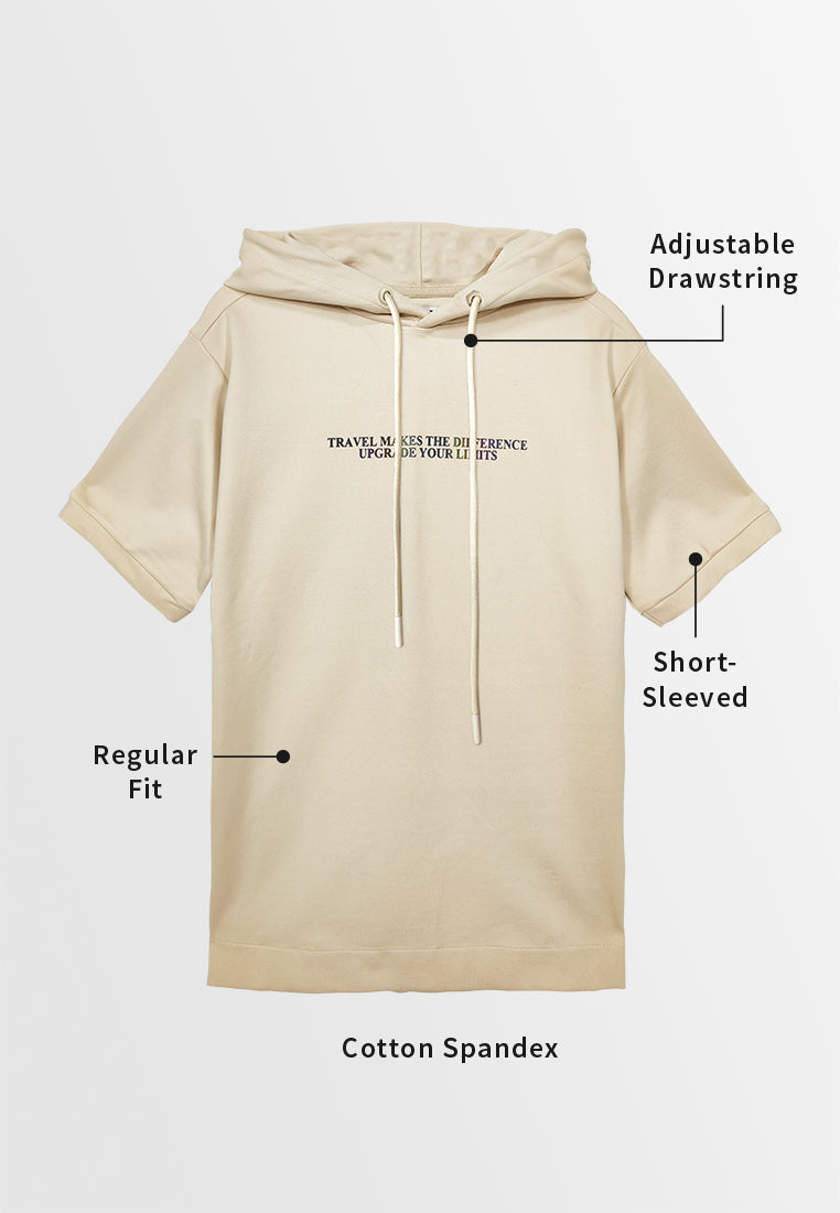 Men Short-Sleeve Sweatshirt Hoodie - Khaki - M3M847