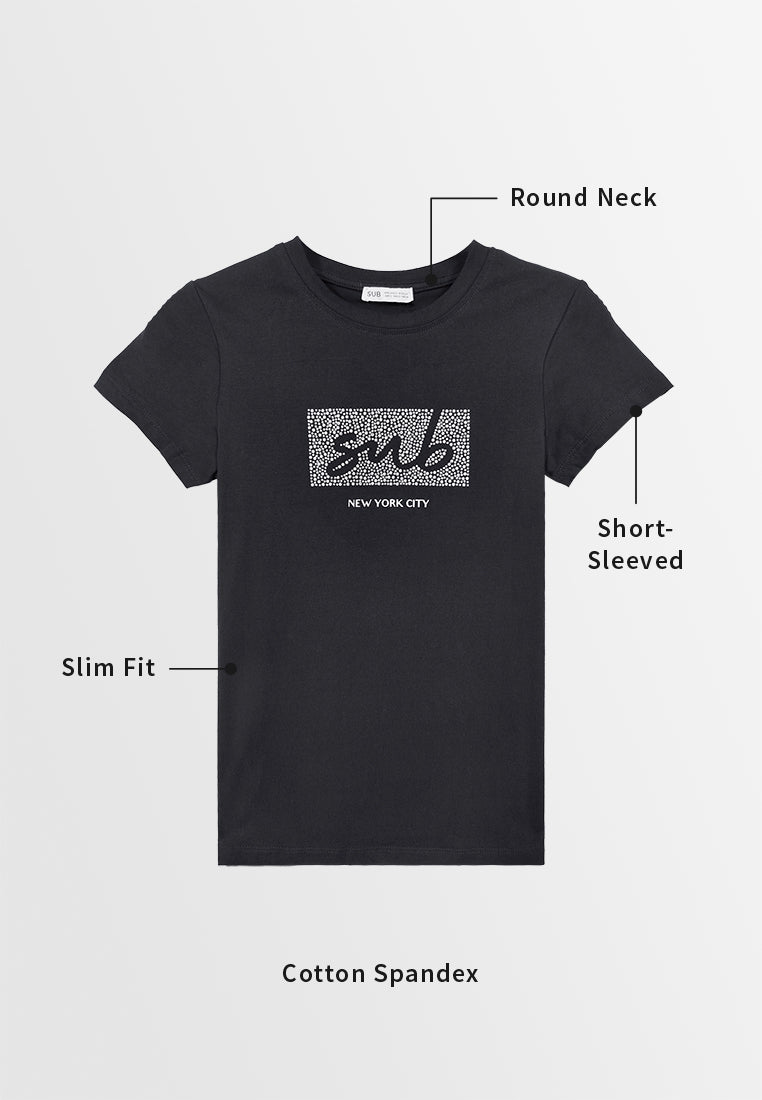 Women Short-Sleeve Graphic Tee - Black - F3W868