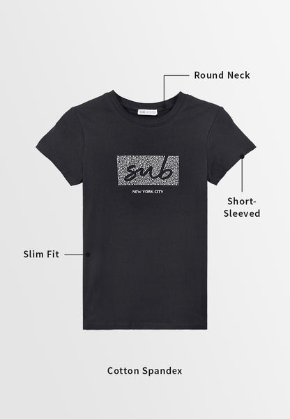Women Short-Sleeve Graphic Tee - Black - F3W868