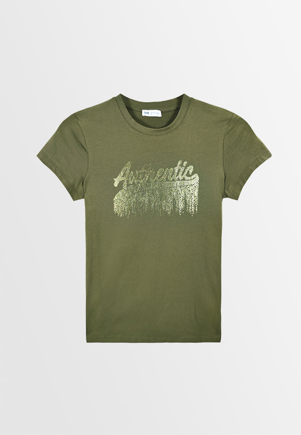 Women Short-Sleeve Graphic Tee - Army Green - M3W694