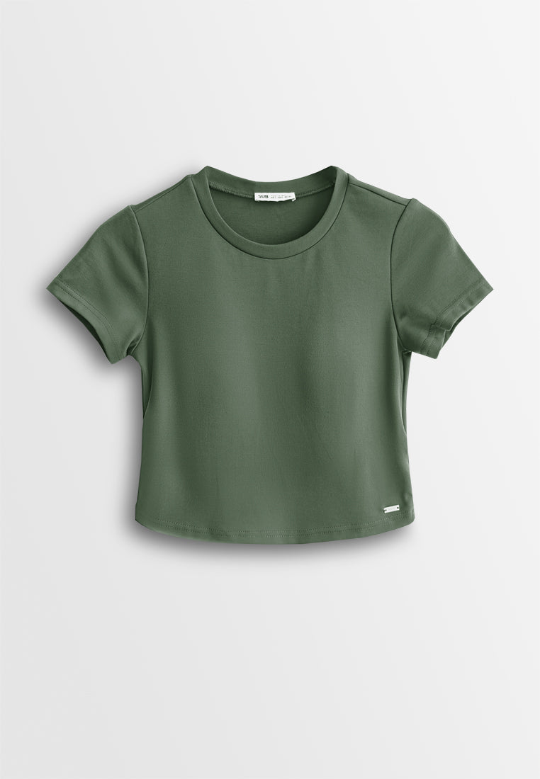 Women Round Neck Integrated Bra Top - Green - 610373