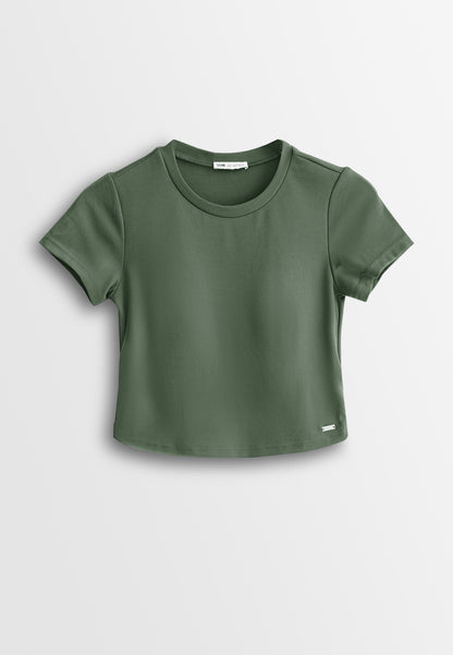Women Round Neck Integrated Bra Top - Green - 610373