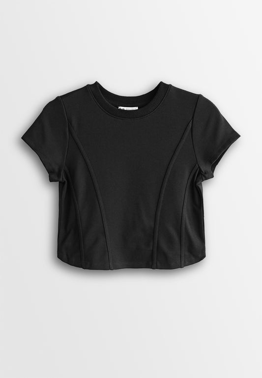 Women Cropped T-Shirt - Black - 410235