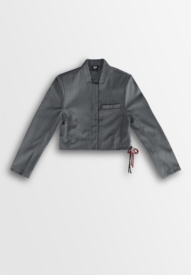 Women Cropped Jacket - Dark Grey - 510243