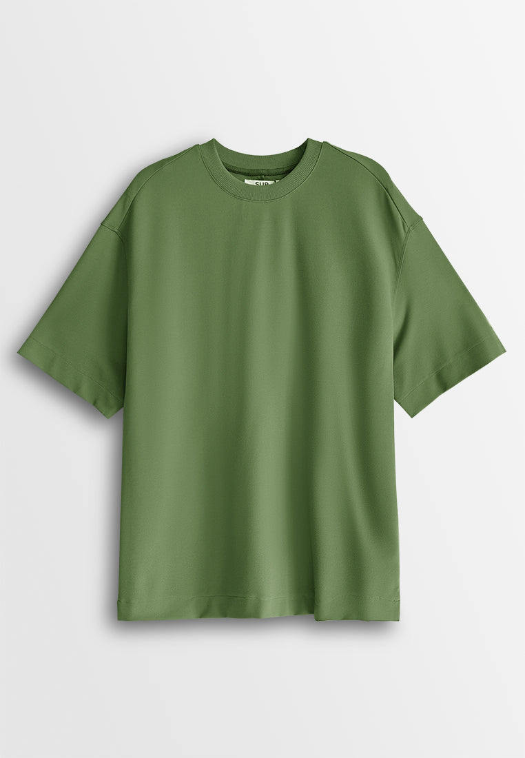 Men Oversized T-Shirt Short Sleeve - Army Green - 610004
