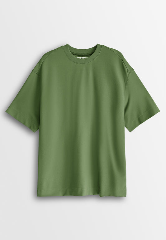 Men Oversized T-Shirt Short Sleeve - Army Green - 610004