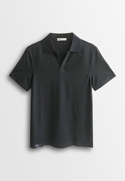 Men Short-Sleeve Plain Polo Tee - Black - 510086