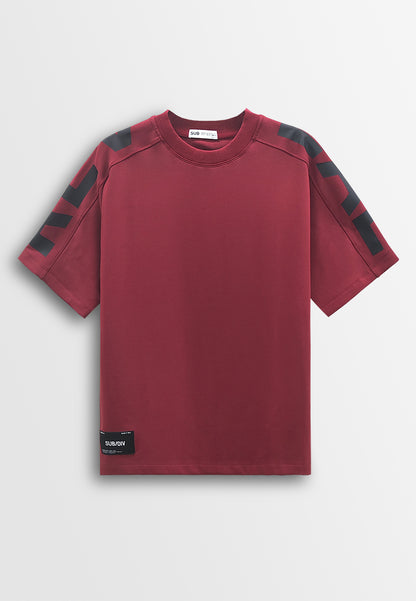 Men Oversized T-Shirt Short Sleeve - Maroon - 610260