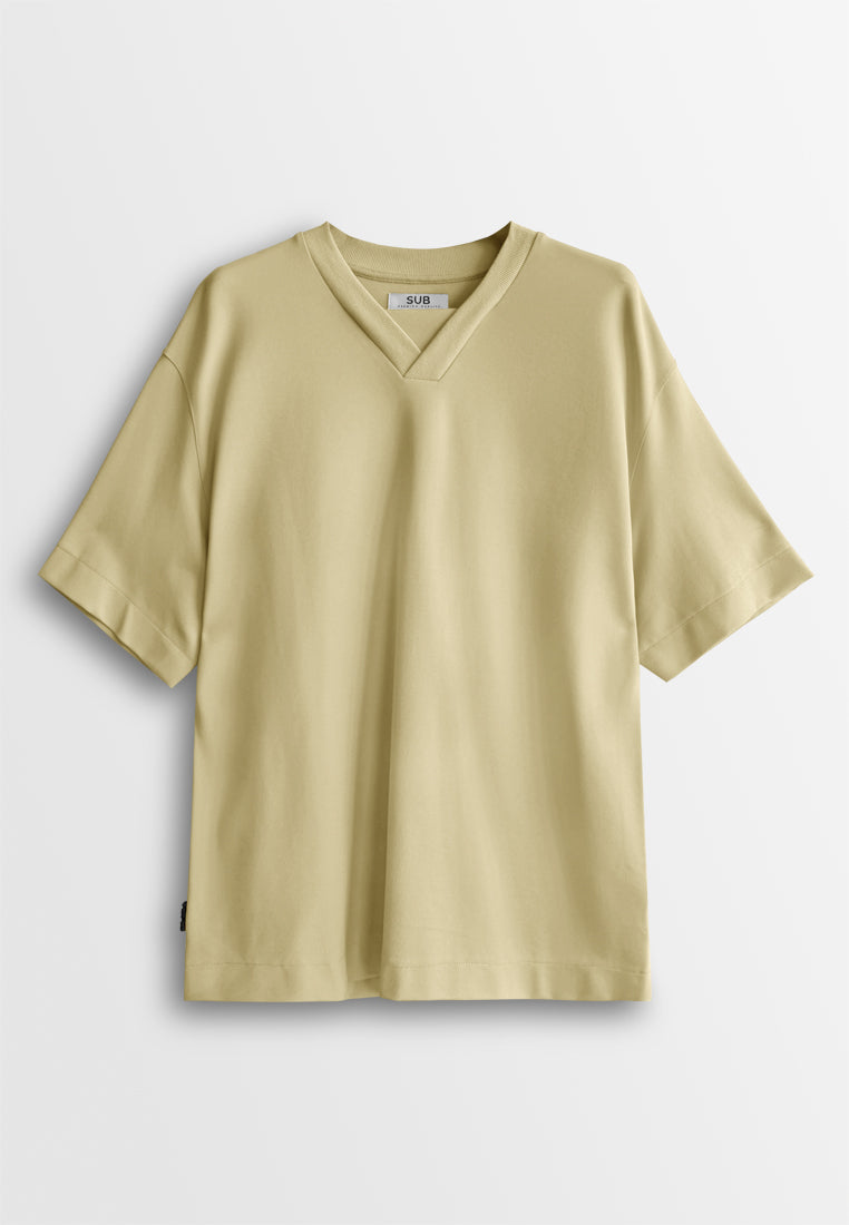 Men Oversized T-Shirt Short Sleeve - Khaki - 510318
