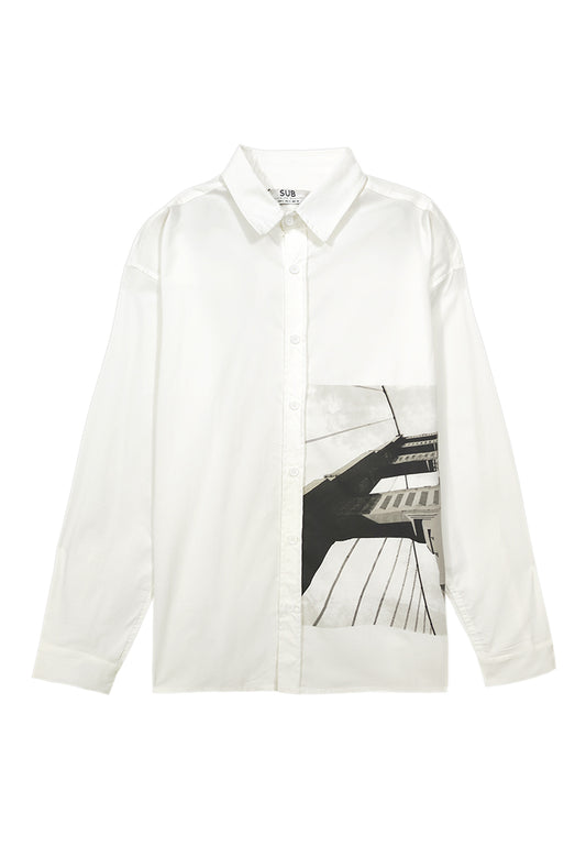 Men Oversized Long-Sleeve Shirt - White - H2M645