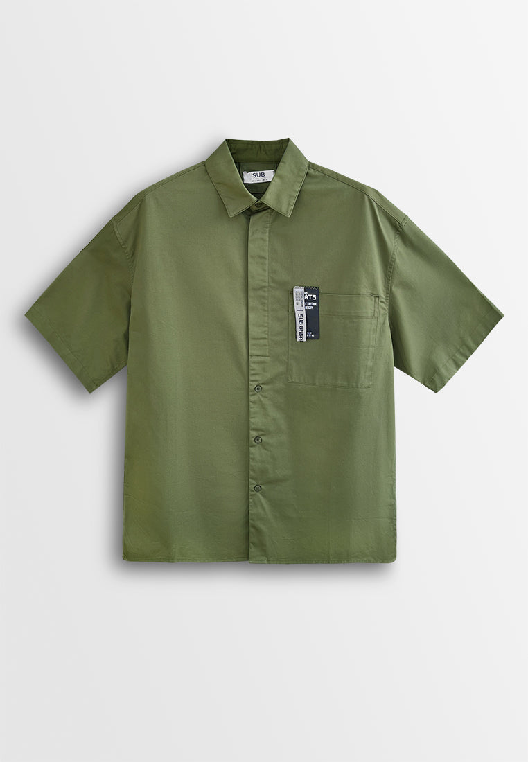 Men Oversized Short-Sleeve Shirt - Army Green - 510252