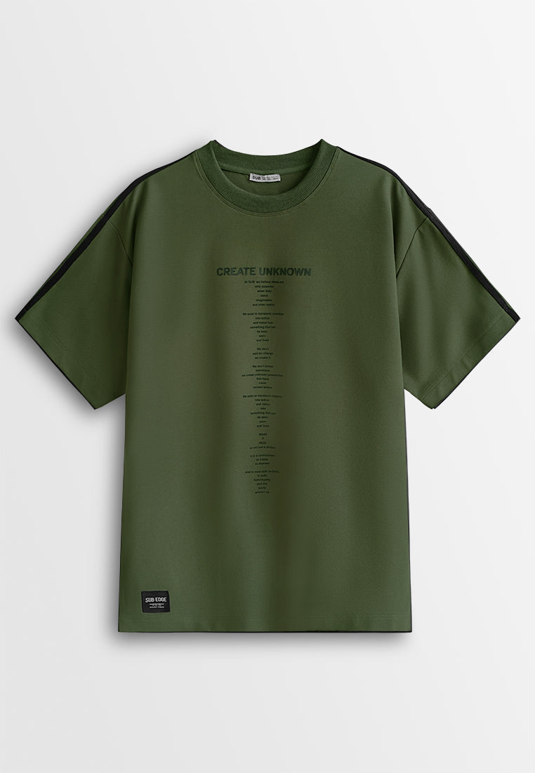 Men Oversized T-Shirt Short Sleeve - Army Green - 610359