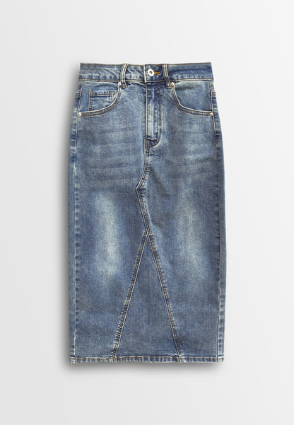 Women Midi Denim Skirt - Blue - 510185