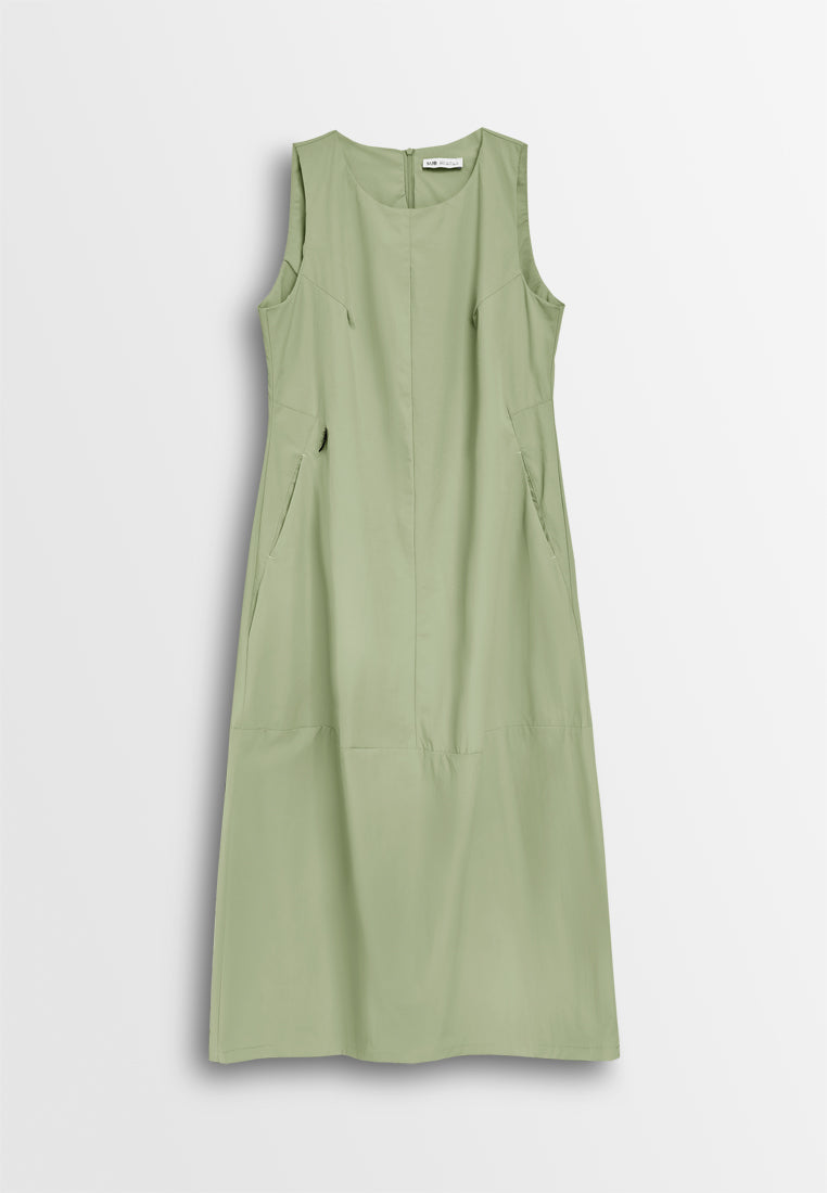 Women Sleeveless Long Dress - Khaki - 610436