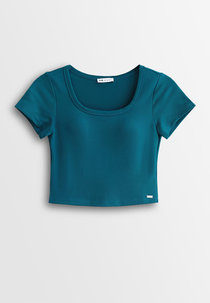 Women Square Neck Integrated Bra Top - Blue - 610378