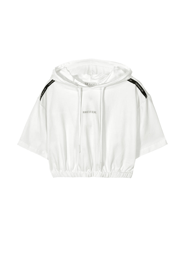 Women Short-Sleeve Sweatshirt Hoodies - White - 310009