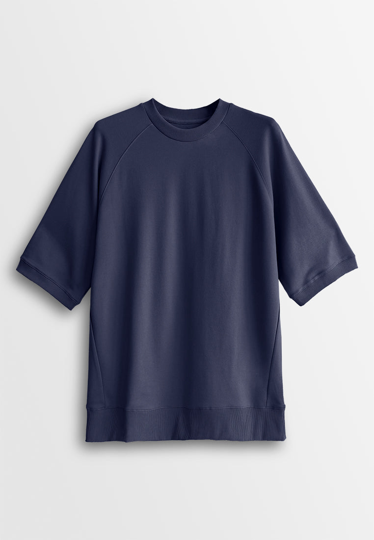 Men Oversized T-Shirt Short Sleeve - Navy - 510316