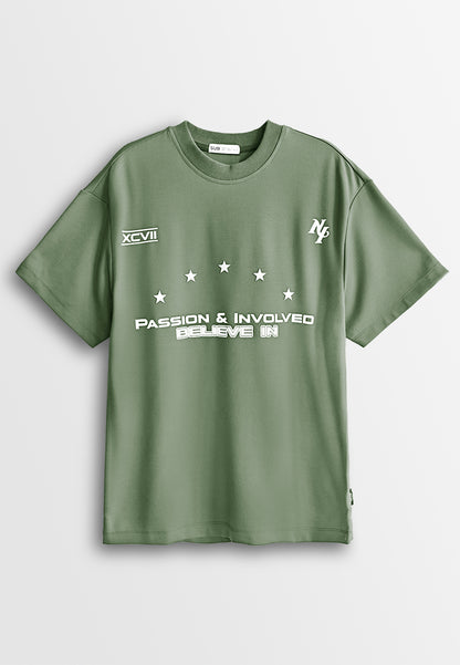 Men Oversized T-Shirt Short Sleeve - Army Green - 510162