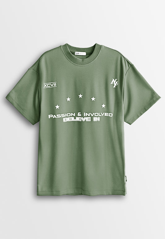 Men Oversized T-Shirt Short Sleeve - Army Green - 510162