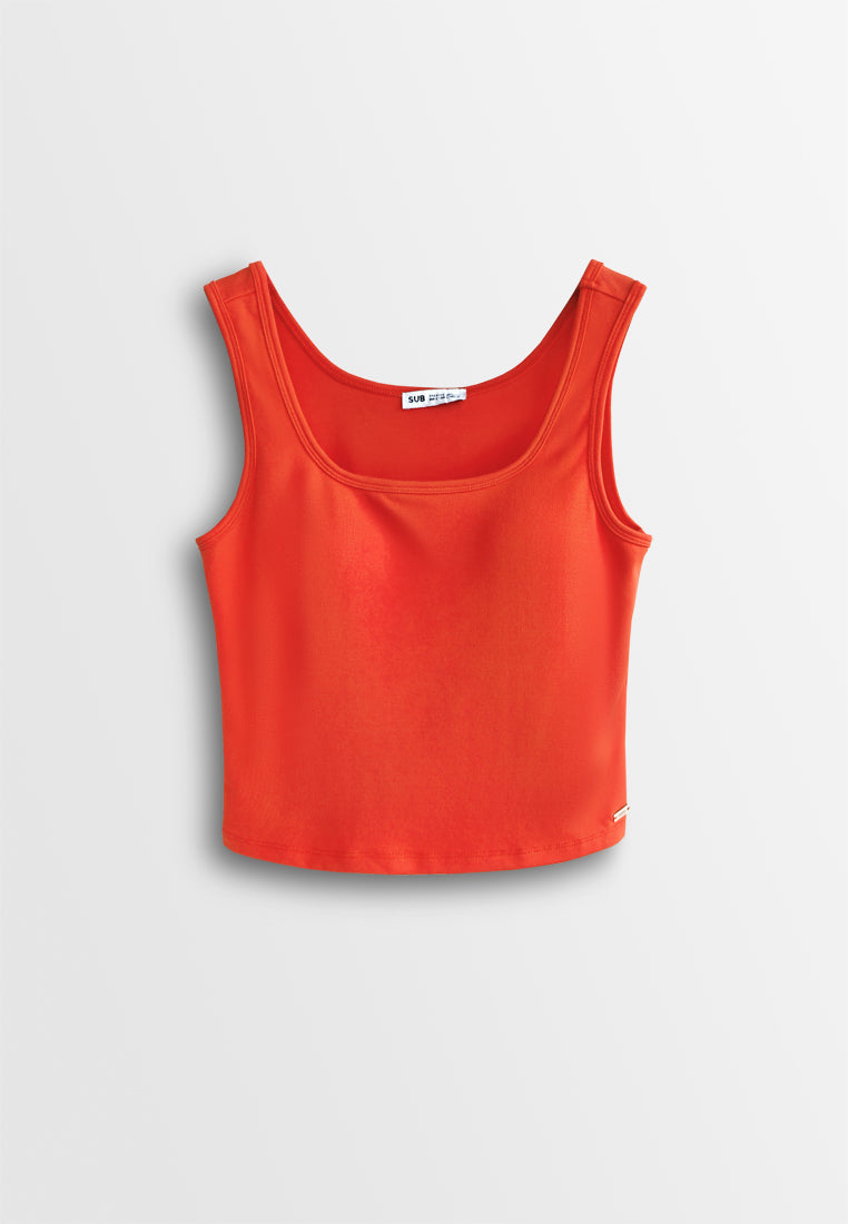 Women Sleeveless Integrated Bra Top - Orange - 610376