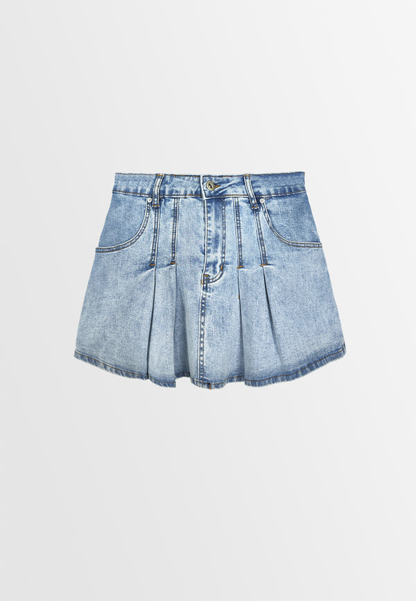 Women Short Flared Skirt - Light Blue - 410053
