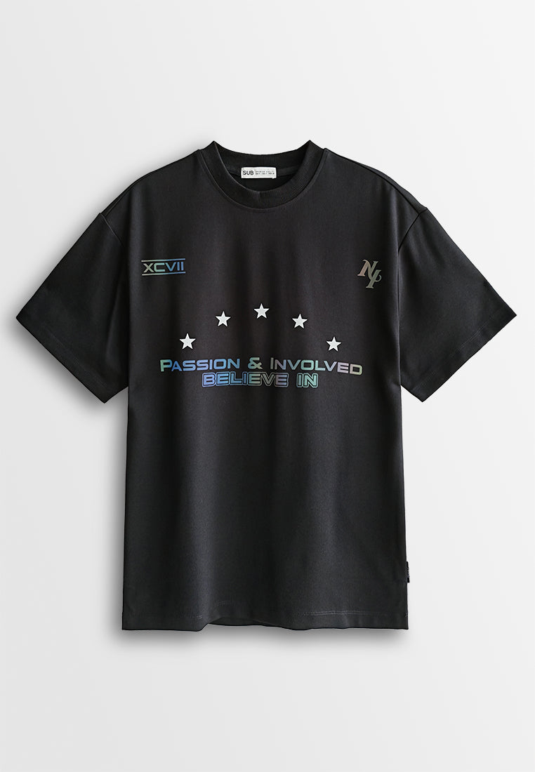 Men Oversized T-Shirt Short Sleeve - Black - 510163