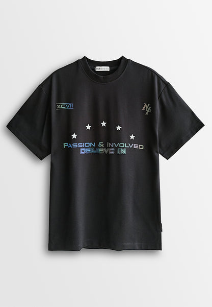 Men Oversized T-Shirt Short Sleeve - Black - 510163