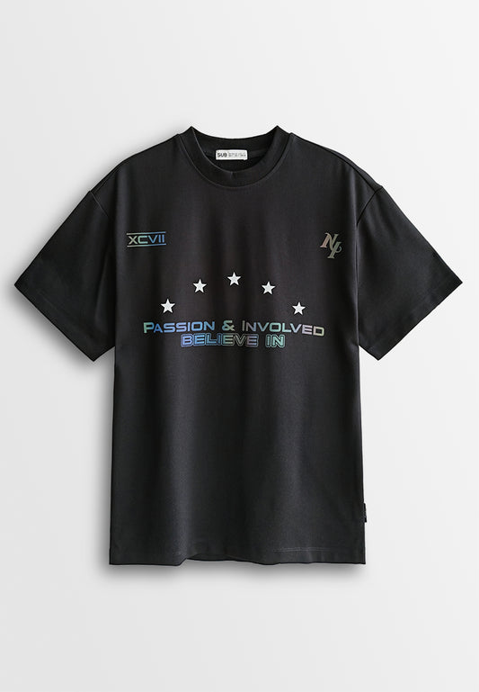 Men Oversized T-Shirt Short Sleeve - Black - 510163