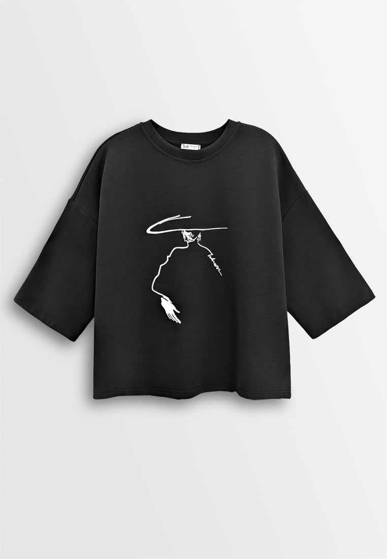 Women Oversized Fashion Tee - Black - 610327