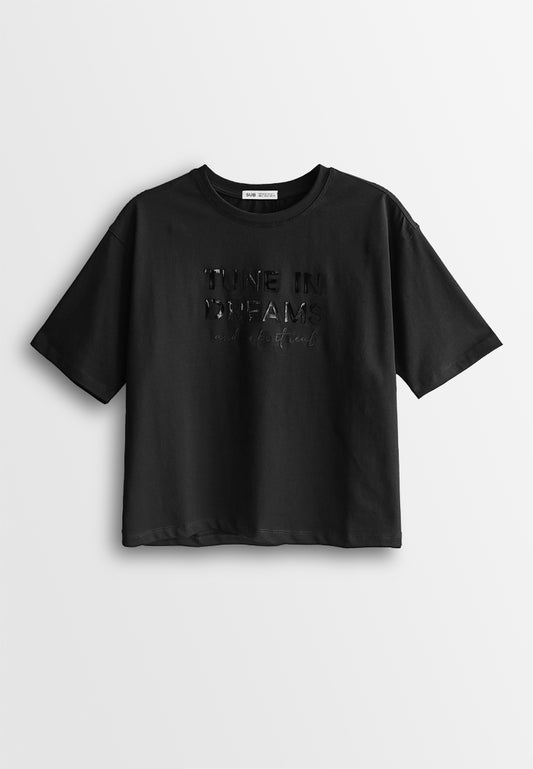 Women Short-Sleeve Fashion Tee - Black - 510174