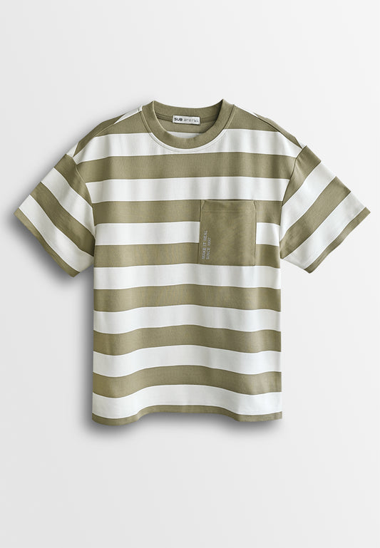 Men Oversized T-Shirt Short Sleeve - Khaki - 510045