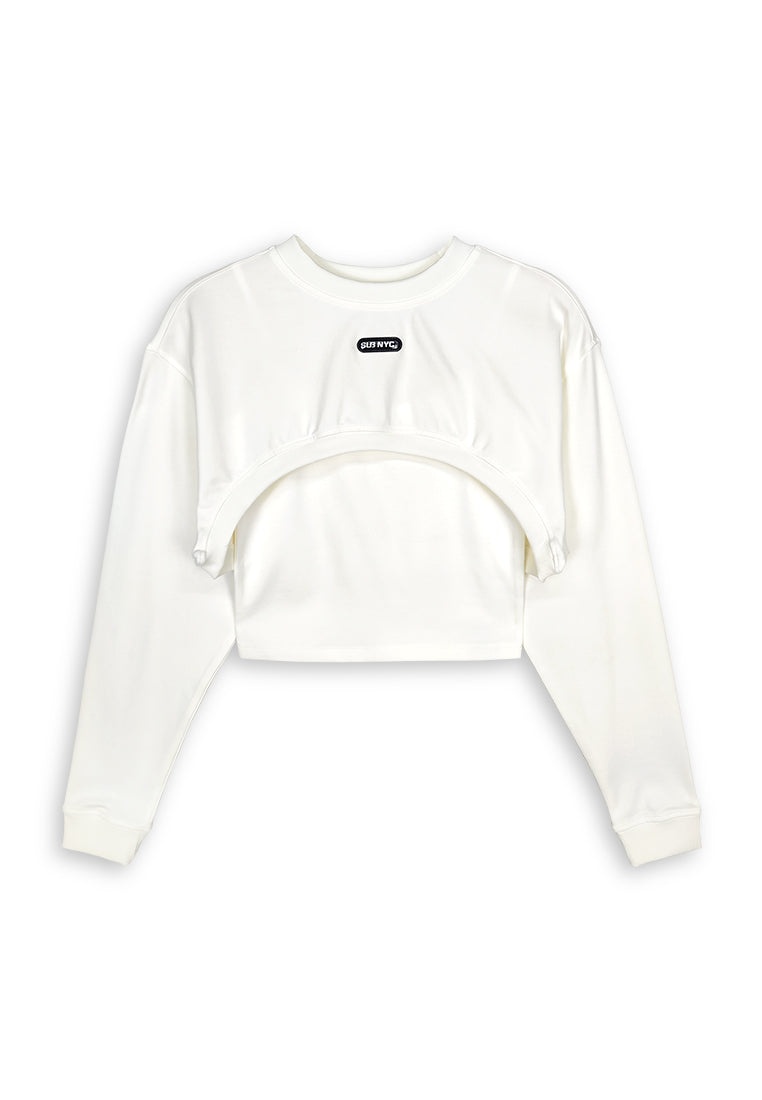 [VALUE BUY] Women Long-Sleeve Sweatshirt Crop Top - White - 410286