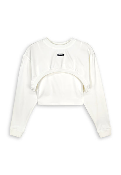 [VALUE BUY] Women Long-Sleeve Sweatshirt Crop Top - White - 410286