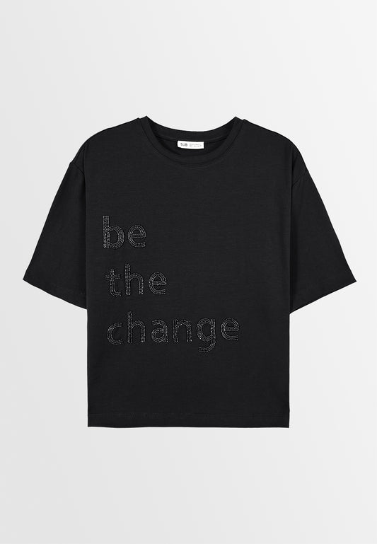 Women Short-Sleeve Fashion Tee - Black - 310230