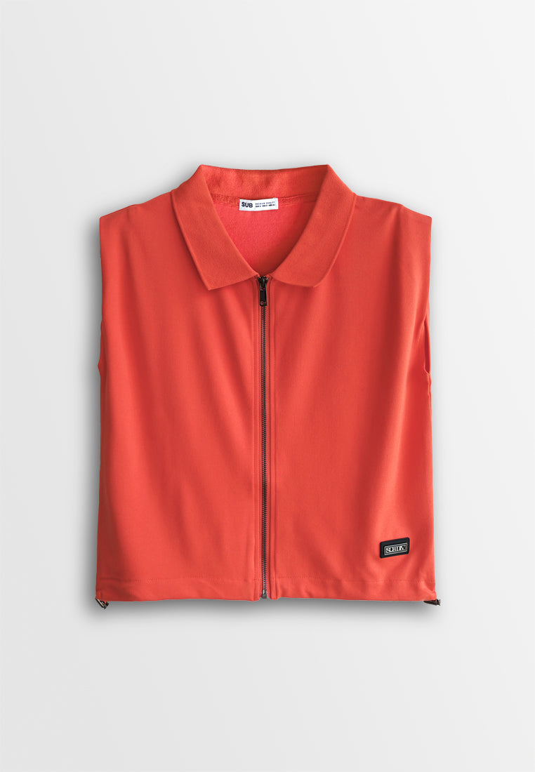 Women Sleeveless Polo Tee - Orange - 410143