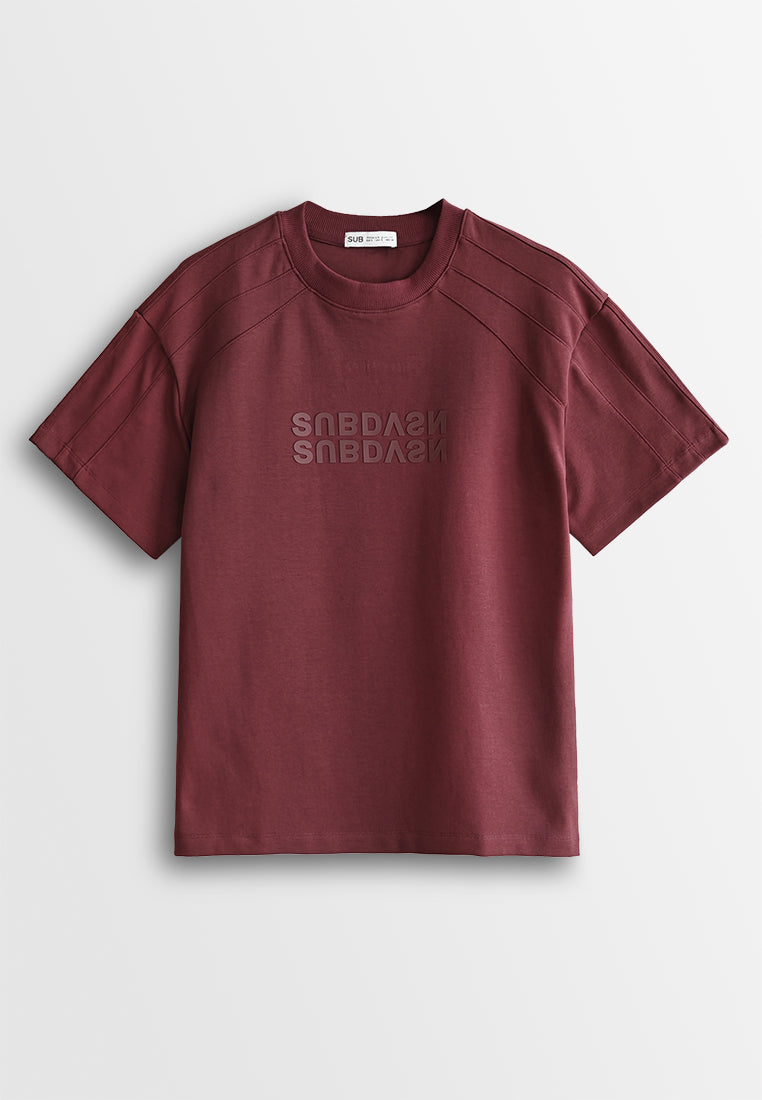 Men Oversized T-Shirt Short Sleeve - Maroon - 510363