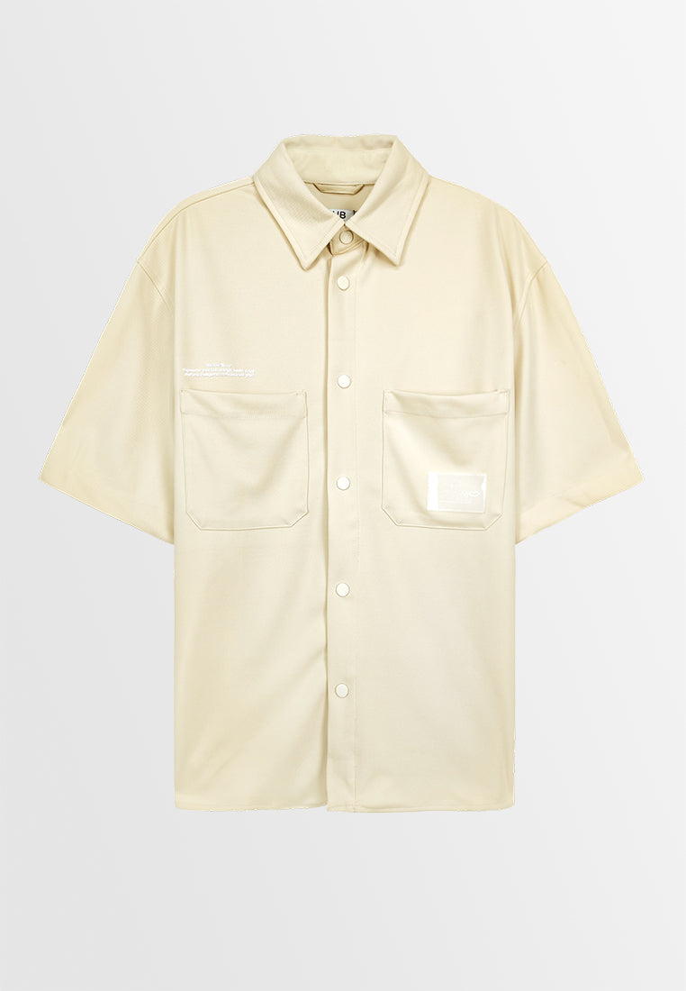 Men Short-Sleeve Oversized Polo Shirt - Light Khaki - 410080