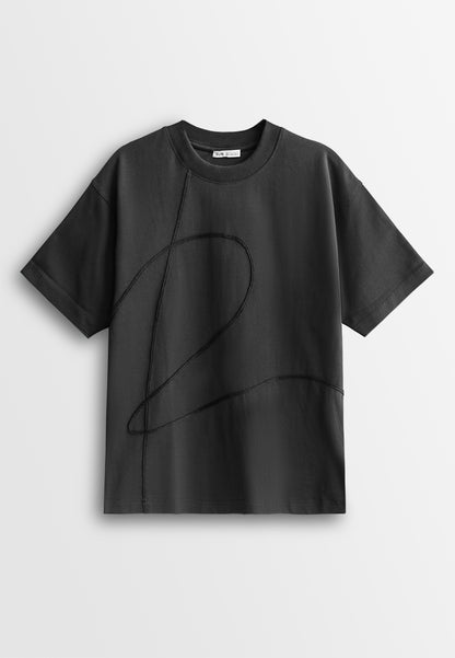 Men Oversized T-Shirt Short Sleeve - Black - 610348