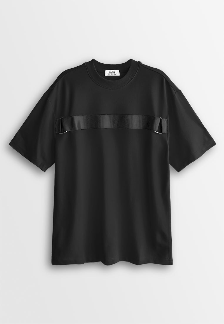 Men Oversized T-Shirt Short Sleeve - Black - 410169