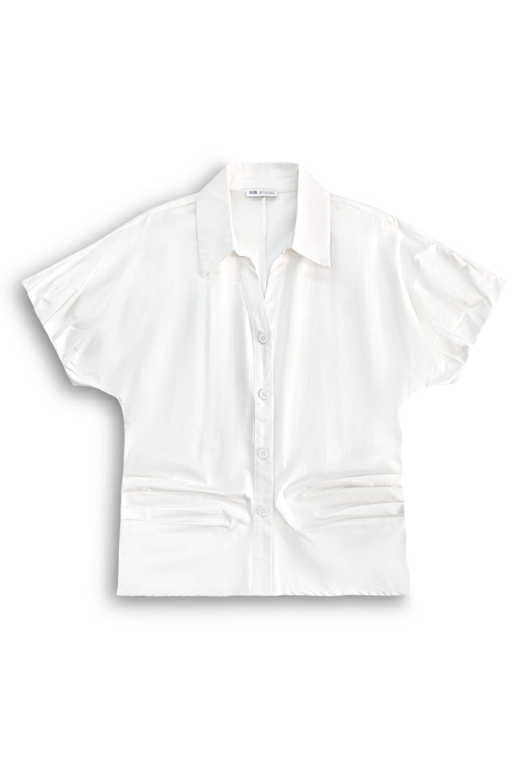 Women Short Sleeve Blouse - White - 610446